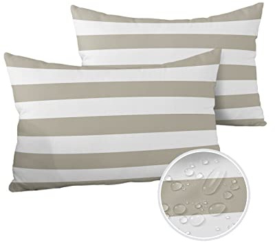 ALAGEO wasserdichte Kissenbezüge für den Außenbereich, Terrassenmöbel, klassisch gestreift, dekorativ, Beige, Kissenbezüge, Set mit 2 Kissenbezügen für Sofa, Couch, Stuhl, Heimdekoration, 50,8 x 30,5