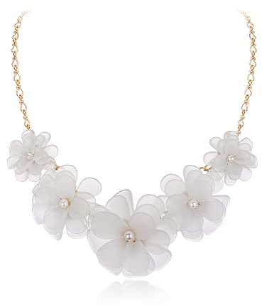 EVER FAITH Blume Kragen Halskette Floral Flower Statement Sommer Strand Chokers Halsketten für Damen Mädchen blau