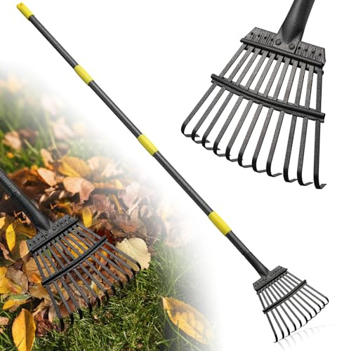 Rake for Leaves: Small Metal Garden Rake, 8.5 Wide, 11 Metal Tines,Heavy Duty Lightweight Kids Leaf Rakes for Small Lawn Yard Shrub,Tight Spot Garden Bed Leaf Debris Picking Cleaning, 60” Long Handle