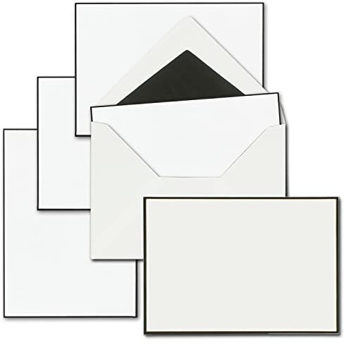 25x Trauerkarten Sets - DIN A6 Einzelkarten mit gefütterten Umschlägen C6 - beides mit handgemachter schwarzer Rand - Karten ohne Falz
