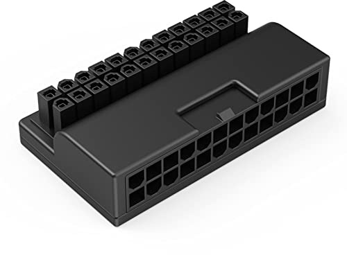 gpuconnect 24 Pin ATX 90 Degree Motherboard Power Adapter, Male to Female Right Angle PSU Connector, 24-Pin Main Power Cable Extension for Improved Cable Management