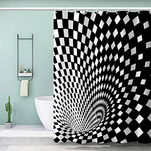 VASENA Duschvorhang Anti Schimmel 240x200 cm 3D Motiv Wasserdicht Shower Curtain Geometrie Schwarz Weiß Abstrakt Badewanne Vorhang Polyester mit 12 Haken