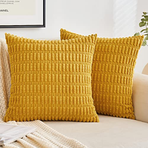 EMEMA Kordsamt Kissenbezüge Herbst Dekorative Sofakissen Moderne Kissenhüllen 40x40 cm Dekokissen Weicher Zierkissenbezug für Wohnzimmer Sofa Schlafzimmer 2er Set Gelb