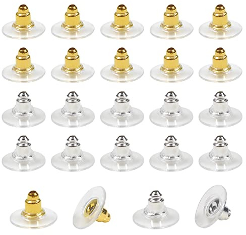 TOAOB 100 Piezas Tuercas de Pendientes Levantadores Transparente Cierre Pendientes Plateado y Dorado de Goma Tapones para Los Oídos Cierres de Plástico para Ganchos Manualidades Fabricación de Joyas