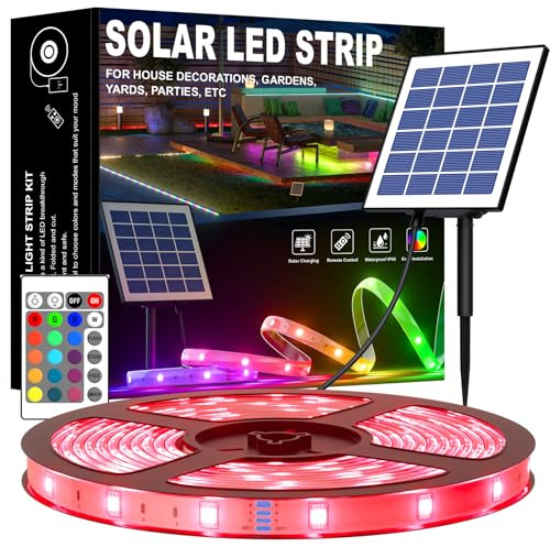 MIWATT Solar LED Streifen Lichter im Freien, 10M solarbetriebene RGB LED Streifen SMD 3535 LED Lichter, IP67 wasserdichte Seilleuchten