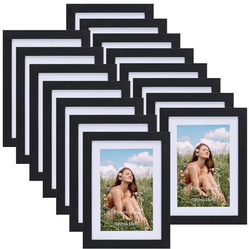 Vasemouh Schwarze Bilderrahmen 15er-Set, für 10x15 Bilder mit Passepartout oder für Bilder 13x18 ohne Passepartout, Wand- und Tischaufstellung, Mdf