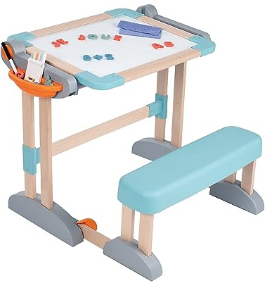 Smoby- Pupitre de Madera 2-en1, Escritorio o Pizarra Infantil, Fácil Plegado sin Herramientas, Estructura Sólida, 80 Accesorios, Niños Niñas A Partir de 3 Años (7600420304)