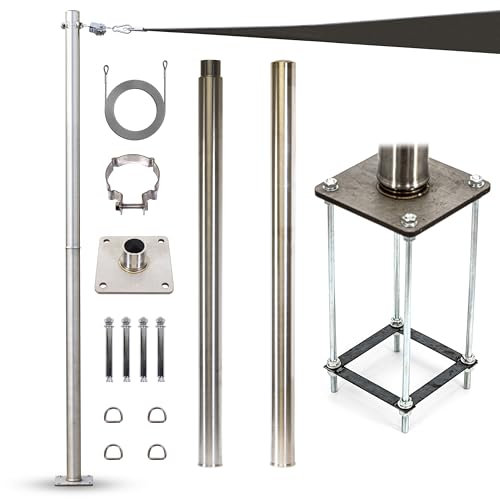 Royal Shade 8ft Stainless Steel Sun Shade Sail Pole & Mounting, Height Adjustable Heavy Duty Post Kit with Base Plate & Mounting Clamp - Easy Installation for Patio, Outdoor, Garden & Backyard