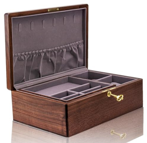 IRIVER BLANK Exquisite Black Walnut Wood Jewelry Box & Organizers&holder: – Noble and Elegant Storage Solution,for Women Girls Valentines Birthdays Wedding Proposal