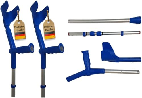 2x FabaCare Krücke zerlegbare Reisekrücken, Unterarmgehstütze mit Grip, Gehhilfe höhenverstellbar, leichte Gehstütze, Unterarmkrücke bis 130 kg, ein Paar, blau