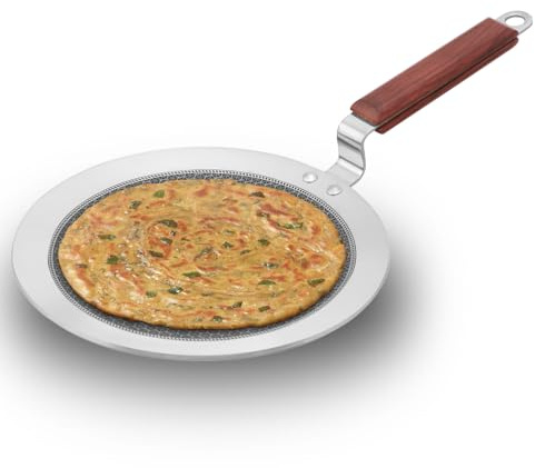 Hawkins 24 cm Paratha Tava, Triply Stainless Steel Shielded Nonstick Tawa with Rosewood Handle, Honeycomb Non Stick Induction Tawa, Silver (NSPT24)