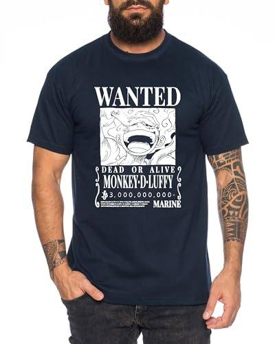 Wanted Luffy - T-Shirt Homme Chapeau de Paille Luffy Zoro One Monkey D. Pirate Ace Piece Goku Anime Ruffy, Taille:XL, Couleur:Bleu foncé