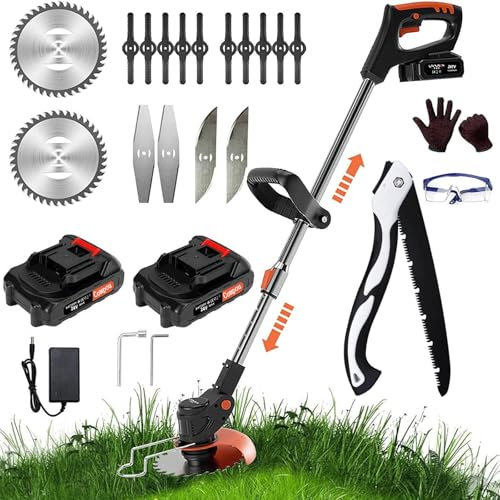 Compou 21V Cordless Strimmer Battery Lawn Trimmer with 2Ah Battery and Charger, Lawn Edge Trimmer, Electric Battery Trimmer for Trimming Grass Grass, Hand Lawn Mower, Edge Trimmer