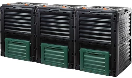Livinja Premium 3er Garten Komposter 300 Liter Ã–ko-Kunststoff Kompostbehälter für Gartenabfälle, Made in EU, mit Ergonomischem Griff