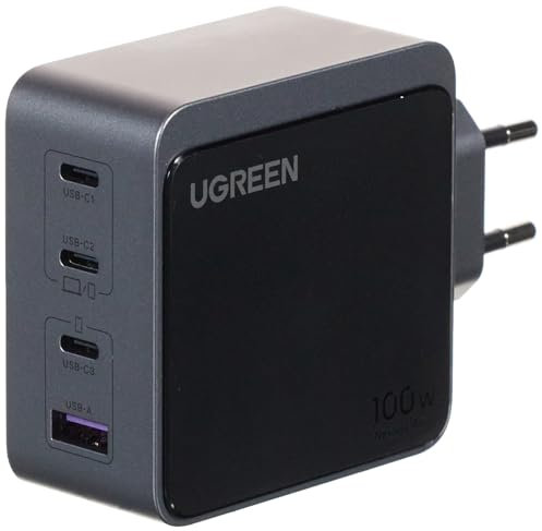 Ugreen Nexode S Cargador Rápido 100W GaN 3 Puertos USB-C + 1 Puerto USB-A PD3.0/QC Gris