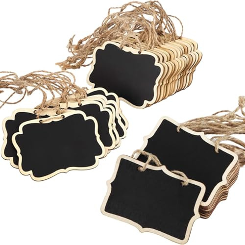 CRZQXOUR 20PCS Black Mini Wooden Chalkboard Signs, Custom Liquor Decanter Labels, Table Numbers, Food Signs