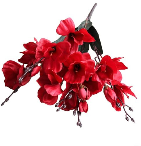 SMZhomeone Künstlicher Blumenstrauß Magnolie, exquisiter künstlicher Magnolien- und Gladiolen-Blumenstrauß, 5 Zinken, 20 Köpfe, verleiht dem Raum Eleganz (rot)