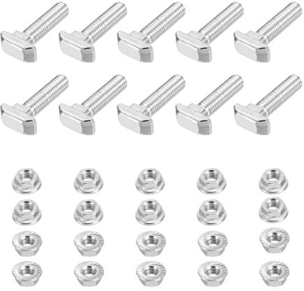 PATIKIL M8x30 Hammer Head Bolt T Screw, 10 Pcs T Slot Drop in Bolt Hammer Head Bolts with 10 Pcs Hexagon Flange Nuts for 2020 Series European Standard Aluminum Profile
