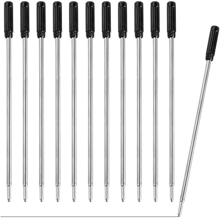 peiqiup Recharges de Stylo à Bille en métal remplaçables (12 Pièces), Recharges de Stylo en métal, pour Écriture Fluide, l'école, Le Bureau, 11,6 cm, Noir