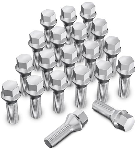 20 Stück MIKKUPPA Radschrauben Radbolzen M12x1,5 - Schaftlänge: 27mm,Kegelbund 60°,Schlüsselweite :17mm (Chrome Silber)