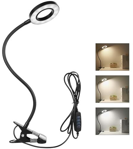 Lampada da lettura con clip, LED flessibile a 360°, 3 modalità luminose e 10 livelli di luminosità, lampada da comodino USB, lampada da tavolo a LED a risparmio energetico per comodino, letto e