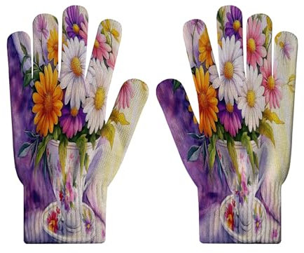 MLSOWM bunte Blumen Handschuhe Winter Strickhandschuhe Elastische Unisex Handschuhe Schutz Fingerhandschuhe für Herren Sport