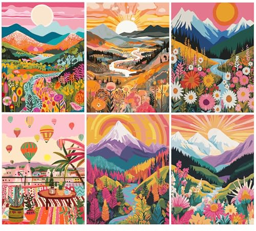 Daisen Art 6 Pack Landscape Paint by Numbers for Adults Beginner, Mountain Paint by Numbers Kits, DIY Acrylic Oil Painting by Number for Home Decor 12X16 inch