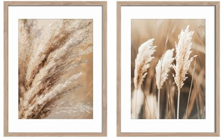 STYLER Bilder Set Pampas Harmony 2x 30x40 cm (AUFHÄNGFERTIG) mit hochwertigem Rahmen – Natürliche Eleganz für Ihr Zuhause – Beige Boho Minimalistisch Pampas Gras