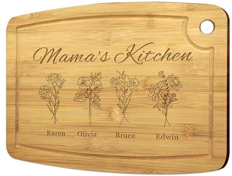 Personalised Chopping Board Mothers Day Gifts Custom Cutting Board Bamboo Cheese Board Gifts for Mum Grandma Nana Mummy Personalised Gifts Mothers Day Birthday Christmas (Design 4)
