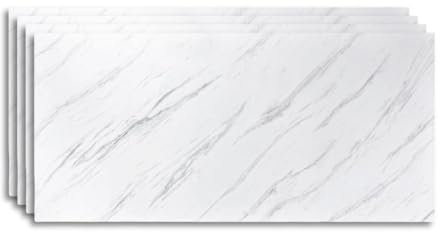 Marble Effect Look Panels for Kitchen,Bathroom and Shower Wet Walls Areas, Tile Splash Back Cover Tiles (White & Grey 2 Panels)