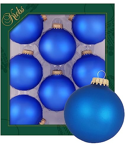 Krebs Glas Lauscha - Decoración de Navidad/Adornos para árbol de Navidad de cristal - Bolas de color liso clásico azul mate - Cantidad: 8 unidades - Color: azul mate - Tamaño: 7 cm aprox