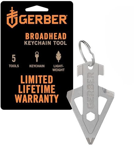 Gerber Multifunktions-Tool und Schlüsselanhänger für Jagdbegeisterte | Broadhead, Mit 5 Funktionen für die kleinen Alltagsprobleme, Länge: 6,5 cm, Gewicht: 26 g, Edelstahl, Silber, 1074045