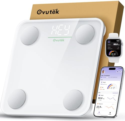 Ovutek Smart Scale for Body Weight, BMI Weighing Body Fat Scale, Accurate 14 Body Composition Scale Monitor for People's Health with Smartphone App, Compact Size Digital Bathroom Scale 180kg