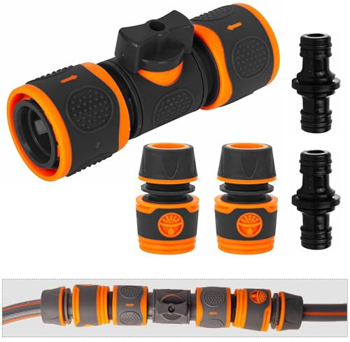 Garden Hose Connector with Shut Off Valve, Double Male Hose to Hose Connector with Valve, Hose Pipe Stop Regulator Water Hosepipe Extension Repair Joiner Sprinkler Connectors