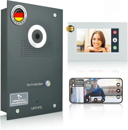 Mathfel IP WLAN Video Türsprechanlage 1-Familienhaus Unterputz - 170°, 1 x 7 Zoll Monitor Full-HD, Nachtsicht, App-Steuerung - IP Türklingel mit Kamera, Türklingelanlage WLAN, Drahtlos Verbindung