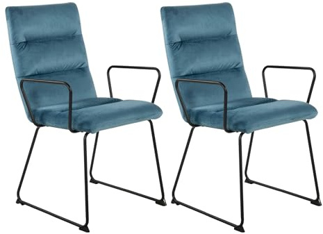 Duo Collection Esszimmerstuhl Elise in Petrol, Samtbezug, Pulverbeschichtetes Kufengestell, Komfort-Polsterstuhl, Modernes Design, Belastbar bis 110 kg, für Esszimmer, Küche, Wohnzimmer