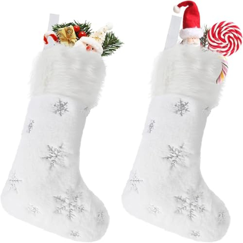 SULOLI 2pcs Medias de Navidad，Calcetines de Navidad，Grandes Botas de Papá Noel，Calcetines de Papá Noel，para Chimeneas, Árboles de Navidad, Puertas o Escaparates