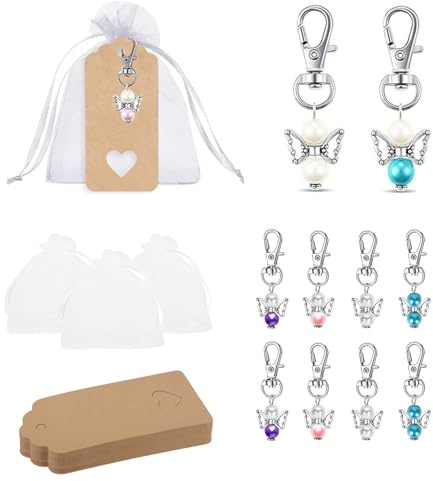 KiKiHong Schutzengel Anhänger 32 Stück Schutzengel Gastgeschenke | Gastgeschenke Hochzeit/Taufe/Kommunion leeres Etikett mit Organzabeutel für Konfirmation,Geburtstag