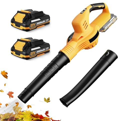 Soffiatore di fogli elettrico senza fili 21 V, 1000 W, 2 modalità di velocità, 150 MPH velocità massima, ricarica rapida 1 H, 2 batterie al litio 2.0 Ah, leggero, ergonomico, per prato e giardino