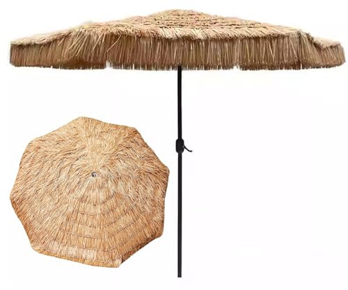 Ombrellone da spiaggia, 2,7 m, protezione UV per patio, piscina, giardino, materiale resistente in paglia PP, 8 pali per stabilità, perfetto per rilassarsi all'aperto, 2.7m/9ft