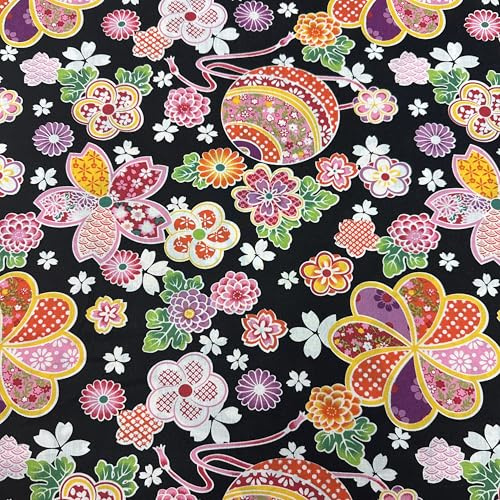 MAGAM-Stoffe Niklas Kinder Baumwollstoff ÖKO-TEX Meterware ab 50cm (Bunte Blumen auf schwarz)