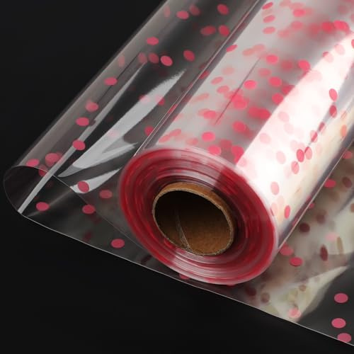 Ktxaby Klar cellofanomslagsrulle 30 m x 86 cm, rosa prickig design tjock transparent presentförpackning film för korgar blommor korgar födelsedagsfest hantverk omslagspapper