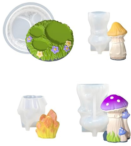 Set di 4 stampi antiaderenti a forma di fungo, in silicone, per decorazioni festive e progetti creativi, stampi in silicone per calcestruzzo