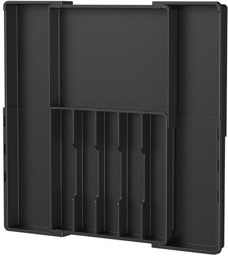Lifewit Organizador de Cubiertos para Cajón, Cubertero Extensible para Almacenamiento de Cocina, Bandeja para Cuchillos Cucharas y Tenedores, Ancho de 30,5 a 52 cm, con 5-8 Compartimentos, Negro