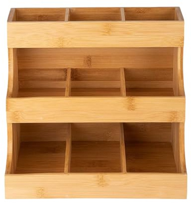 Organizador de soporte para bolsitas de té – Estante de madera para estación de bolsitas de té de 3 niveles | Soporte de exhibición de encimera para cocina, despensa del hogar, lugar de trabajo, almac