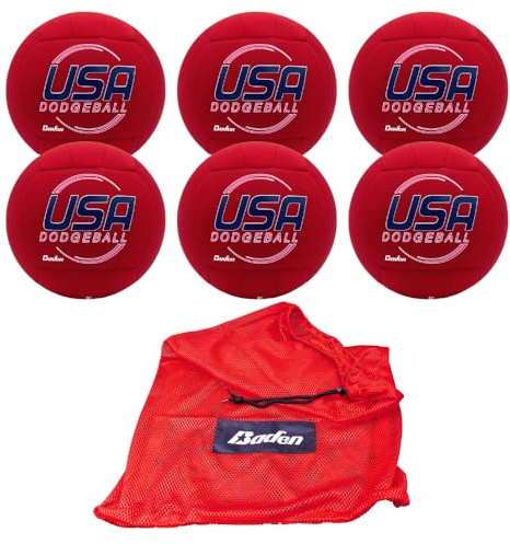 Baden | 7.5 inch Cloth Dodgeball | Official Ball of USA Dodgeball | Durable Knit Fabric Cover, Foam Backing, & Wound Bladder Provides Straighter Flight | Single or 6-Pack Options (1, Red)