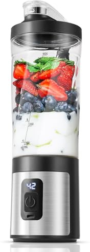 AMZCHEF Tragbarer Mixer 600ml - Smoothie Maker mit 6 Klingen,120W Motor Mixer to Go, Schnellladung über USB-C, IPX6 Wasserdicht, BPA-Frei,Mini-Mixer für Shakes Smoothies Proteinpulver