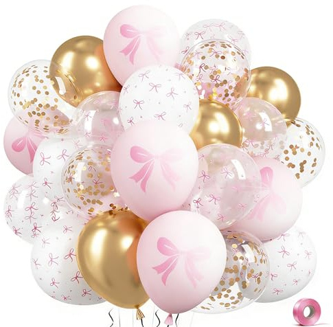 Tourima 30 Luftballons Geburtstag Set, 12 Zoll Rosa Weiß Gold mit Schleifen Deko, Geburtstagsdeko Mädchen, Babyparty Deko Mädchen, Hochzeit Ballons, Valentinstag Deko, Helium Ballons