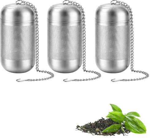 Tea Strainer, Tea Infuser for Loose Tea, Loose Leaf Tea Infuser with Fine Mesh, Stainless Steel Tea Strainers for Loose Tea, Set of Three with Chain Attachment, 4.0 * 8.0 cm Size