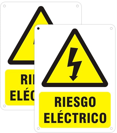 Acuxiaza 2ud Cartel Riesgo Eléctrico PVC, 15x20cm, Señal Peligro Eléctrico | Adhesiva Cartel informativo Zona Riesgo de accidente por electricidad, para Exteriores/Interiores